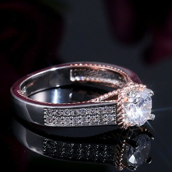 Exquisite Two Tone 925 Silver White Sapphire Ring - Picture 1 of 6